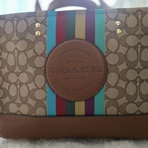 Coach Signature Tote with Colorful Stripe